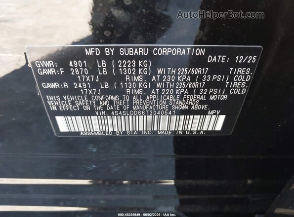 4S4SLDD66T3040541 2026 SUBARU FORESTER Black Vista del compartimento del motor
