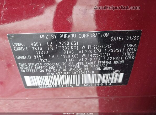 4S4SLDD69T3041148 2026 SUBARU FORESTER Burgundy 