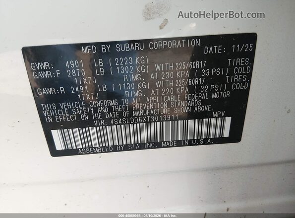 4S4SLDD6XT3013911 2026 SUBARU FORESTER White Вид підкапотного простору