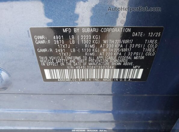 4S4SLDD6XT3037044 2026 SUBARU FORESTER Blue ძრავის განყოფილების ხედი
