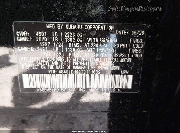 4S4SLDH60T3111632 2026 SUBARU FORESTER Черный Вид подкапотного пространства