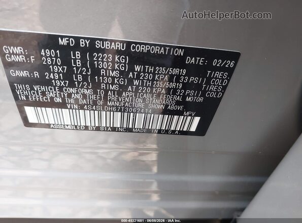 4S4SLDH67T3062414 2026 SUBARU FORESTER Gray ძრავის განყოფილების ხედი