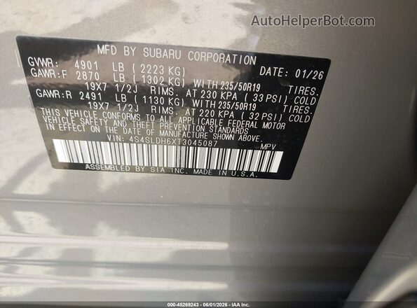 4S4SLDH6XT3045087 2026 SUBARU FORESTER Gray 