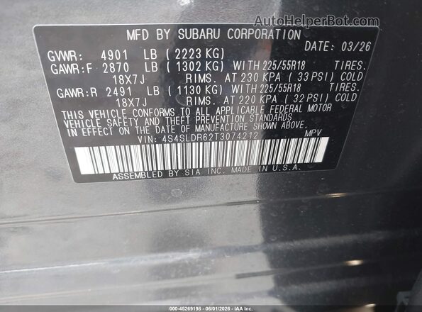 4S4SLDR62T3074212 2026 SUBARU FORESTER Gray ძრავის განყოფილების ხედი