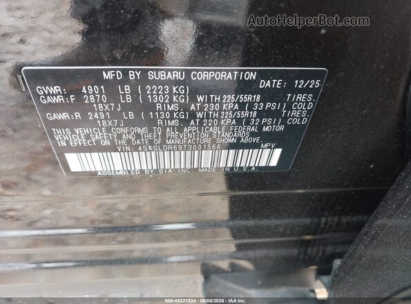 4S4SLDR69T3031566 2026 SUBARU FORESTER Black 
