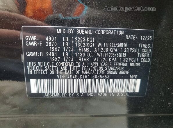 4S4SLDT61T3035653 2026 SUBARU FORESTER Black VIN კოდის სტიკერის ხედი