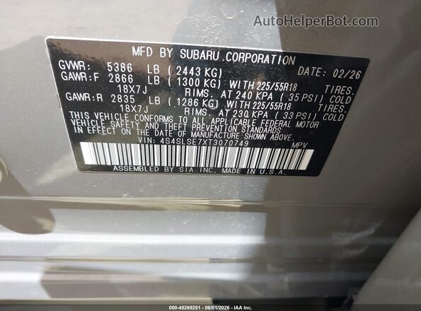4S4SLSE7XT3070749 2026 SUBARU FORESTER Серый Вид подкапотного пространства