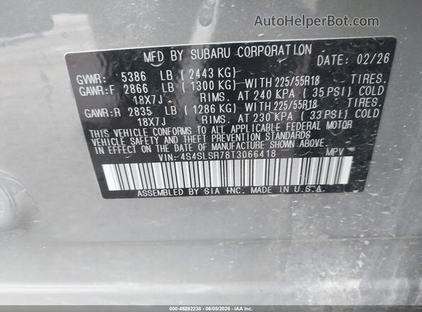 4S4SLSR78T3066418 2026 SUBARU FORESTER Gray Vista del compartimento del motor