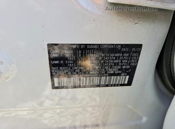 4S4WMAAD6N3443888 2022 SUBARU ASCENT White Շարժիչի բաժամունքի տեսք