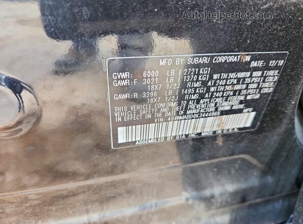4S4WMABD0K3444965 2019 SUBARU ASCENT Черный Вид наклейки с VIN-кодом