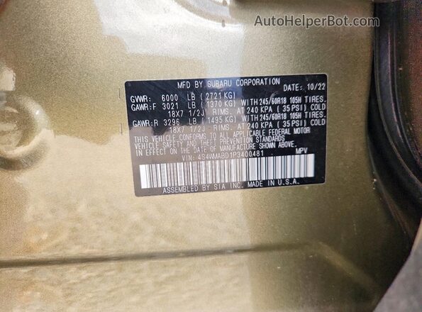 4S4WMABD1P3400481 2023 SUBARU ASCENT Green 