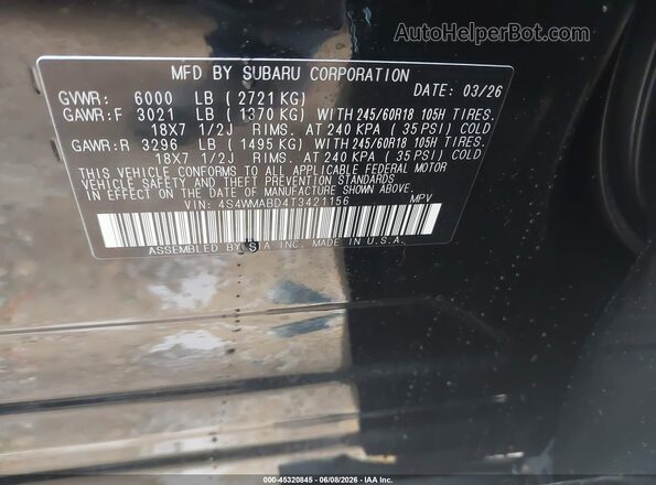 4S4WMABD4T3421156 2026 SUBARU ASCENT Черный Вид подкапотного пространства