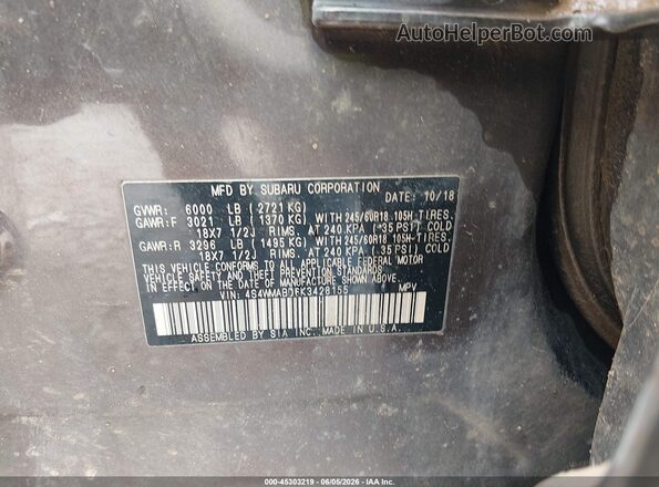 4S4WMABD6K3428155 2019 SUBARU ASCENT Brown Вид підкапотного простору