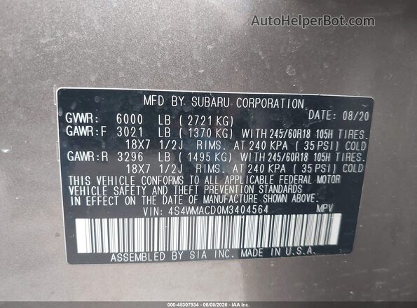 4S4WMACD0M3404564 2021 SUBARU ASCENT Brown Շարժիչի բաժամունքի տեսք