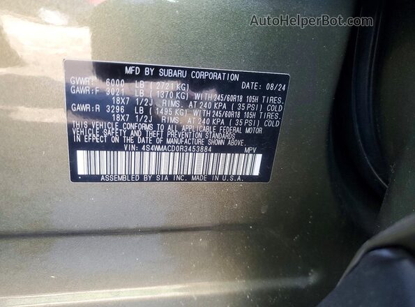 4S4WMACD0R3453884 2024 SUBARU ASCENT Green Widok naklejki z numerem VIN