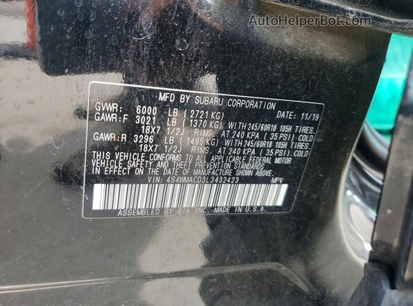 4S4WMACD3L3432423 2020 SUBARU ASCENT Черный Вид наклейки с VIN-кодом
