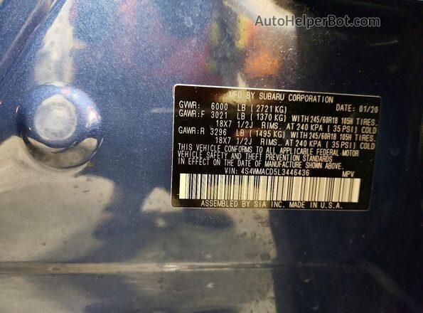 4S4WMACD5L3446436 2020 SUBARU ASCENT Blue 