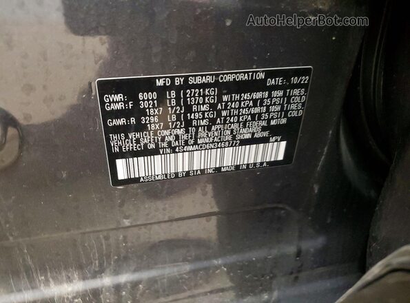 4S4WMACD6N3468772 2022 SUBARU ASCENT Gray Vista de la etiqueta del VIN