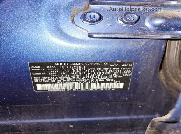 4S4WMACD7K3470882 2019 SUBARU ASCENT Blue 
