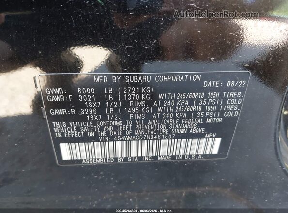 4S4WMACD7N3461507 2022 SUBARU ASCENT Dark Blue 