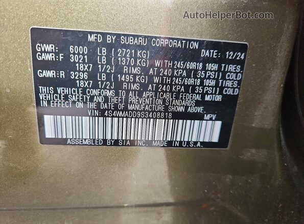 4S4WMADD9S3408818 2025 SUBARU ASCENT Green Widok wnętrza 360 stopni