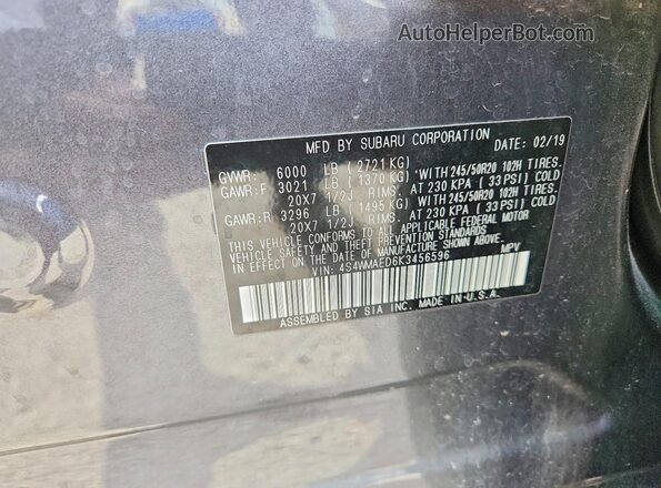 4S4WMAED6K3456596 2019 SUBARU ASCENT Gray Widok wnętrza 360 stopni