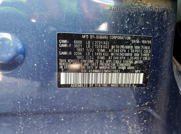 4S4WMAFD1M3411681 2021 SUBARU ASCENT Blue 