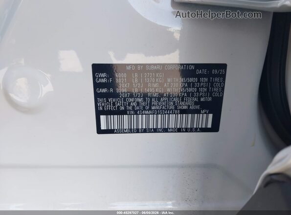 4S4WMAFD1S3444788 2025 SUBARU ASCENT White Vista del compartimento del motor