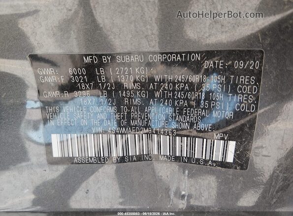 4S4WMAFD2M3414363 2021 SUBARU ASCENT Gray Widok komory silnika