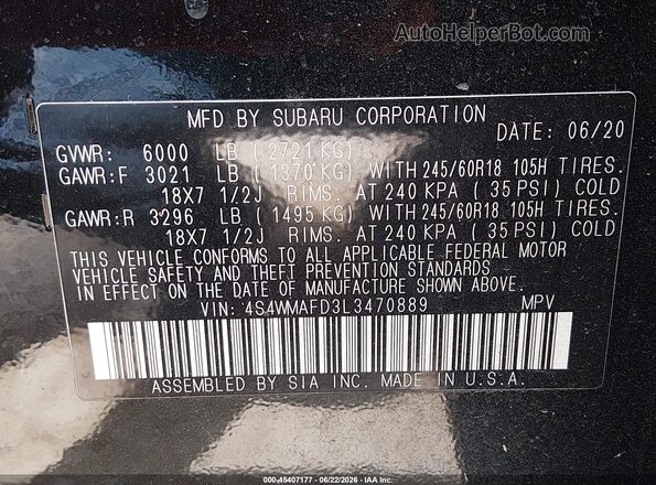 4S4WMAFD3L3470889 2020 SUBARU ASCENT Черный Вид подкапотного пространства