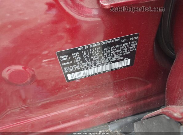 4S4WMAFD6K3468469 2019 SUBARU ASCENT Red Engine compartment view