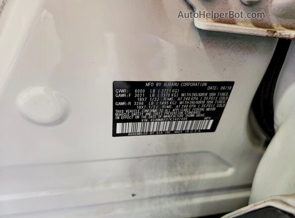 4S4WMAFD7K3407499 2019 SUBARU ASCENT White VIN կոդի պիտակի տեսք