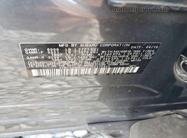 4S4WMAFD7K3475804 2019 SUBARU ASCENT Gray 