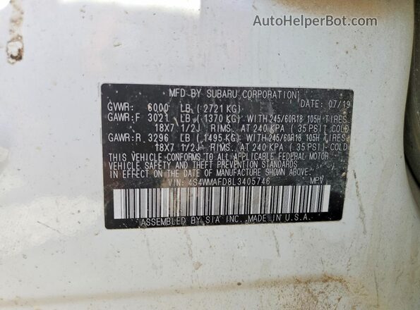 4S4WMAFD8L3405746 2020 SUBARU ASCENT White ძრავის განყოფილების ხედი