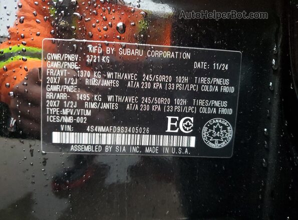 4S4WMAFD9S3405026 2025 SUBARU ASCENT Black Панорамний вид салону 360°