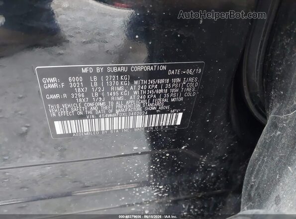 4S4WMAFDXL3402024 2020 SUBARU ASCENT Black Widok komory silnika