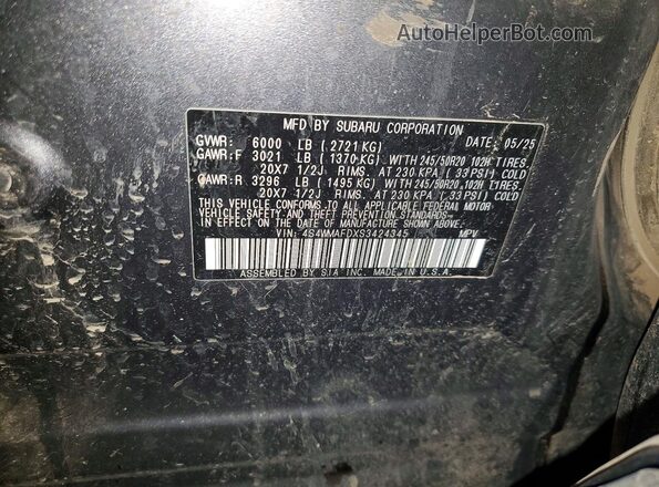 4S4WMAFDXS3424345 2025 SUBARU ASCENT Gray Widok wnętrza 360 stopni
