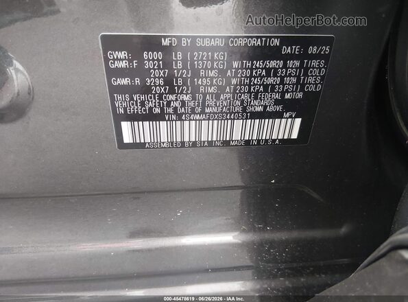 4S4WMAFDXS3440531 2025 SUBARU ASCENT Black Вид підкапотного простору