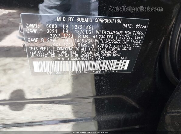 4S4WMAHD9T3414971 2026 SUBARU ASCENT Black Вид підкапотного простору