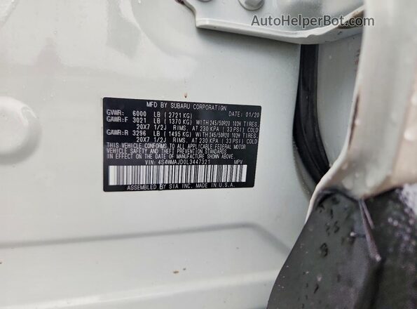 4S4WMAJD0L3447321 2020 SUBARU ASCENT White Շարժիչի բաժամունքի տեսք