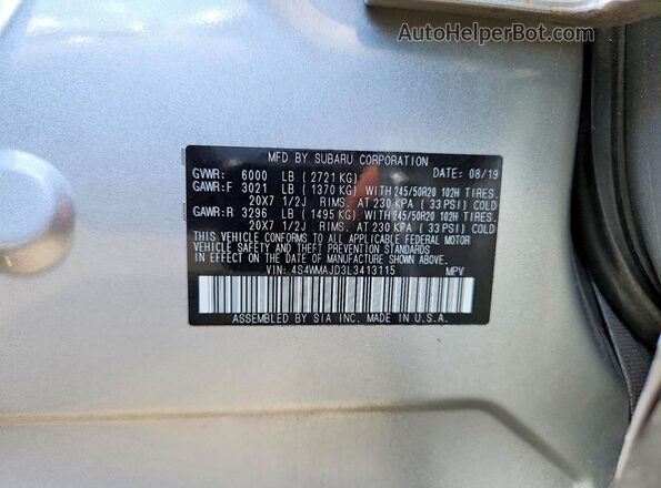 4S4WMAJD3L3413115 2020 SUBARU ASCENT Silver 