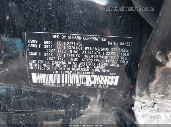 4S4WMAJD4N3439810 2022 SUBARU ASCENT Black Vista del compartimento del motor