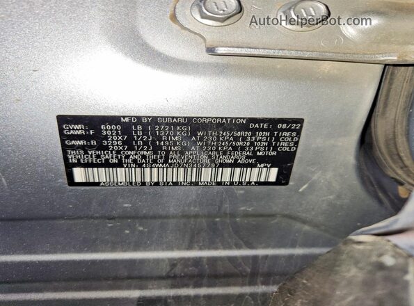 4S4WMAJD7N3457797 2022 SUBARU ASCENT Blue VIN կոդի պիտակի տեսք