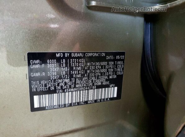 4S4WMAKD8N3442188 2022 SUBARU ASCENT Green 