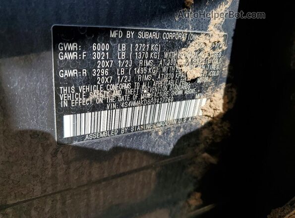 4S4WMAKD8P3427760 2023 SUBARU ASCENT Gray Widok naklejki z numerem VIN