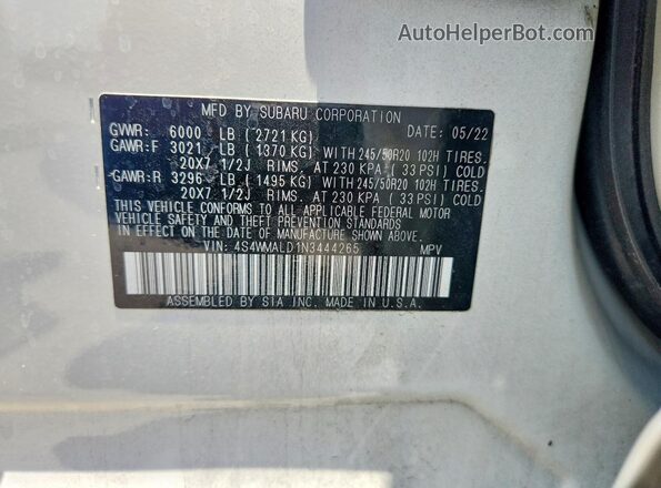 4S4WMALD1N3444265 2022 SUBARU ASCENT White VIN կոդի պիտակի տեսք