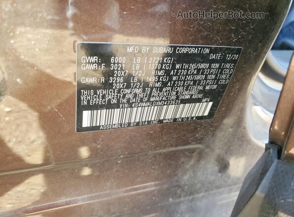 4S4WMALDXM3433635 2021 SUBARU ASCENT Brown Widok naklejki z numerem VIN