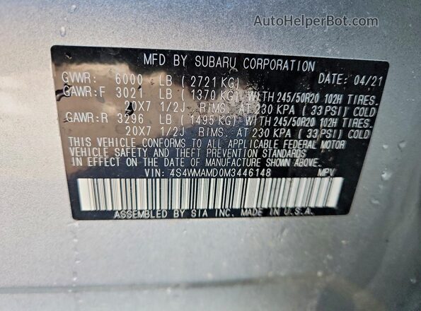 4S4WMAMD0M3446148 2021 SUBARU ASCENT Silver 