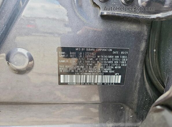 4S4WMAMD2M3452050 2021 SUBARU ASCENT Gray VIN sticker view