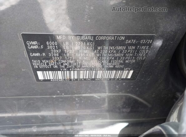 4S4WMAMDXL3466793 2020 SUBARU ASCENT Gray Vista del compartimento del motor
